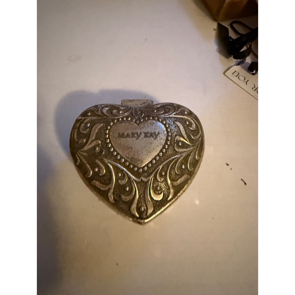 Vintage Mary Kay Heart‎ Silver Tone Filigree Trinket Jewelry Box Velvet Lined